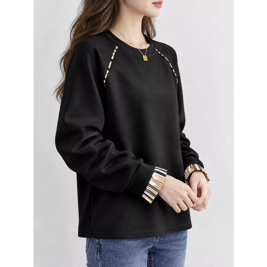 Plaid-Trimmed Crew Neck Sweatshirt Apparel and Accessories