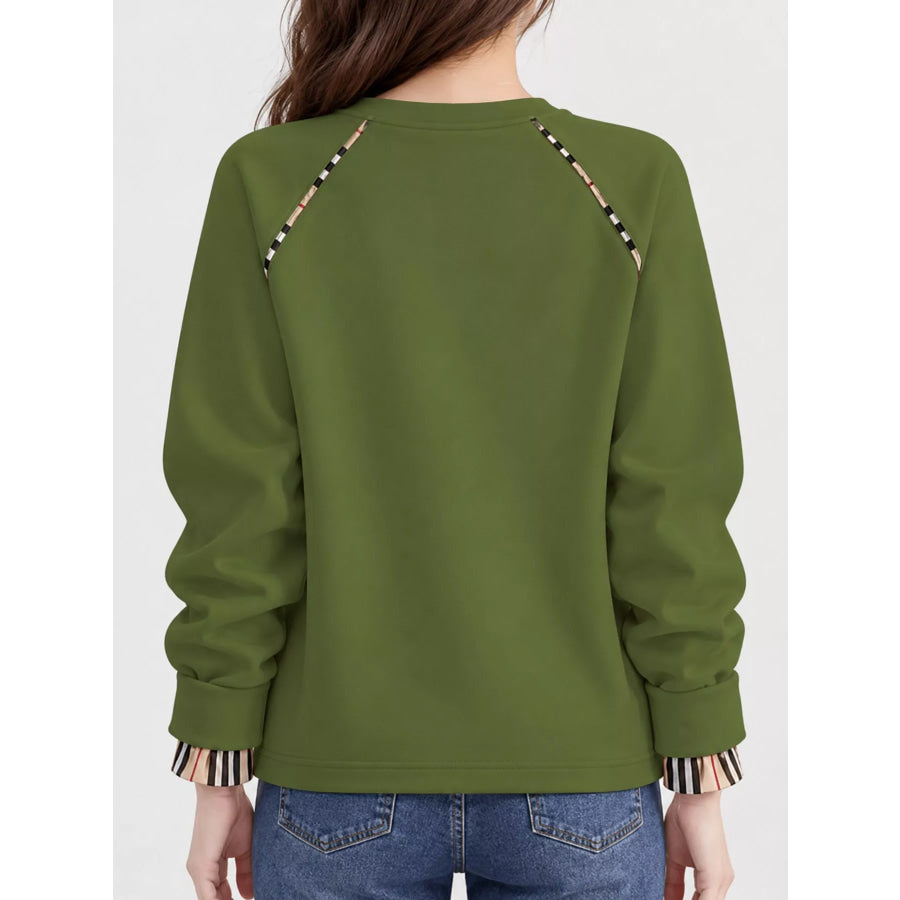 Plaid-Trimmed Crew Neck Sweatshirt Apparel and Accessories
