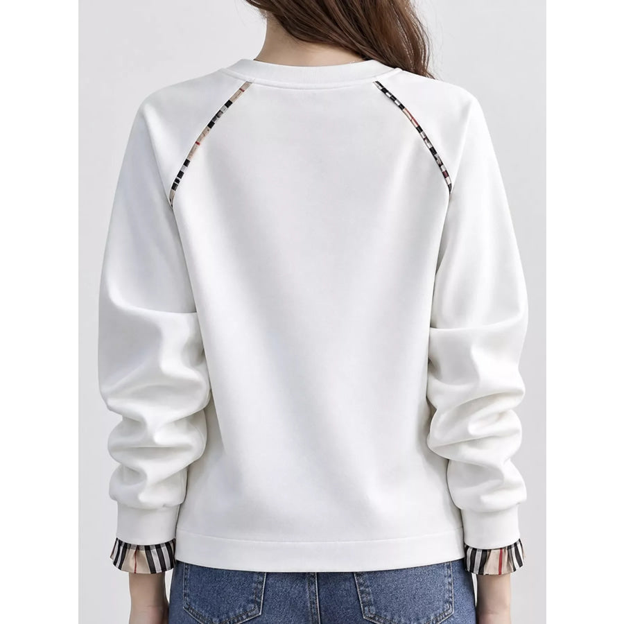 Plaid-Trimmed Crew Neck Sweatshirt Apparel and Accessories