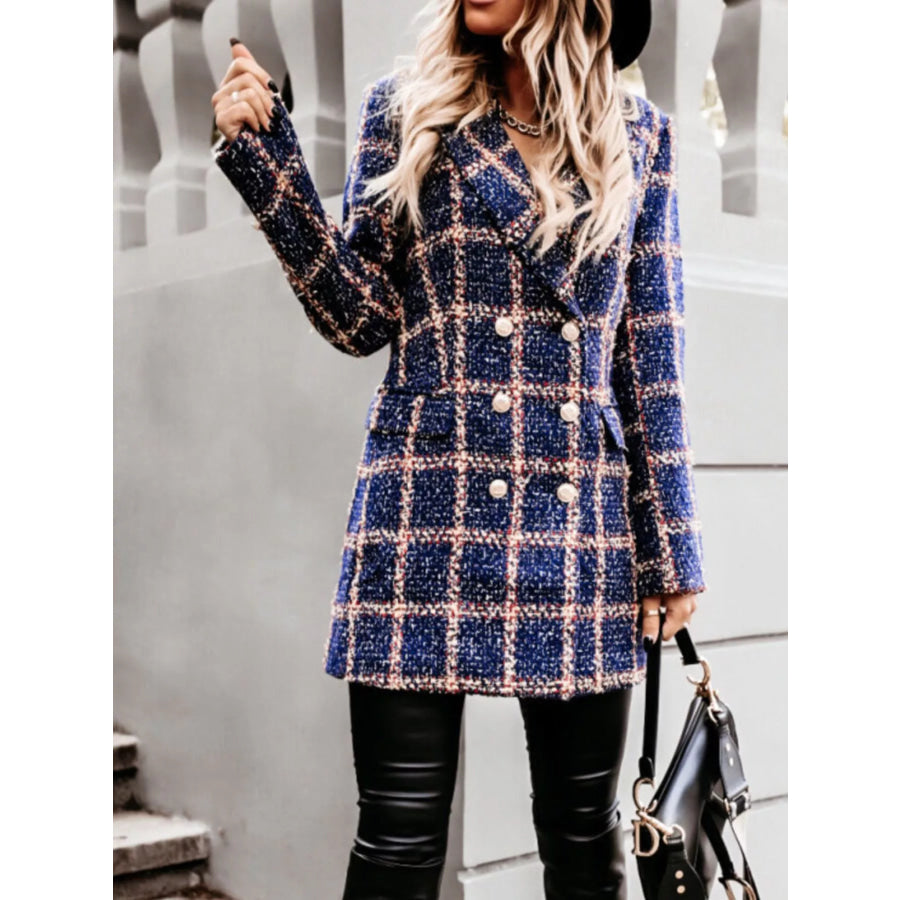 Plaid Tweed Double-Breasted Coat Apparel and Accessories