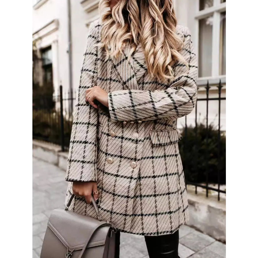 Plaid Tweed Double-Breasted Coat Apparel and Accessories
