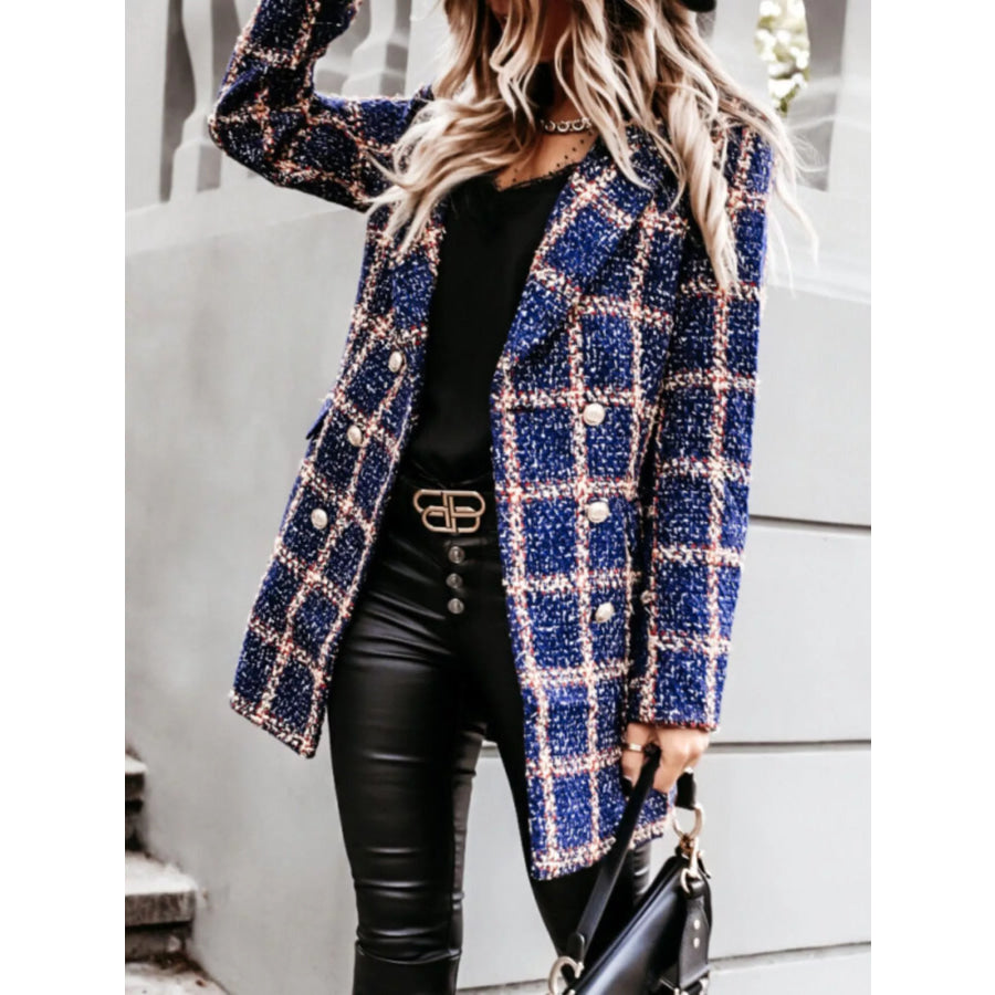 Plaid Tweed Double-Breasted Coat Apparel and Accessories