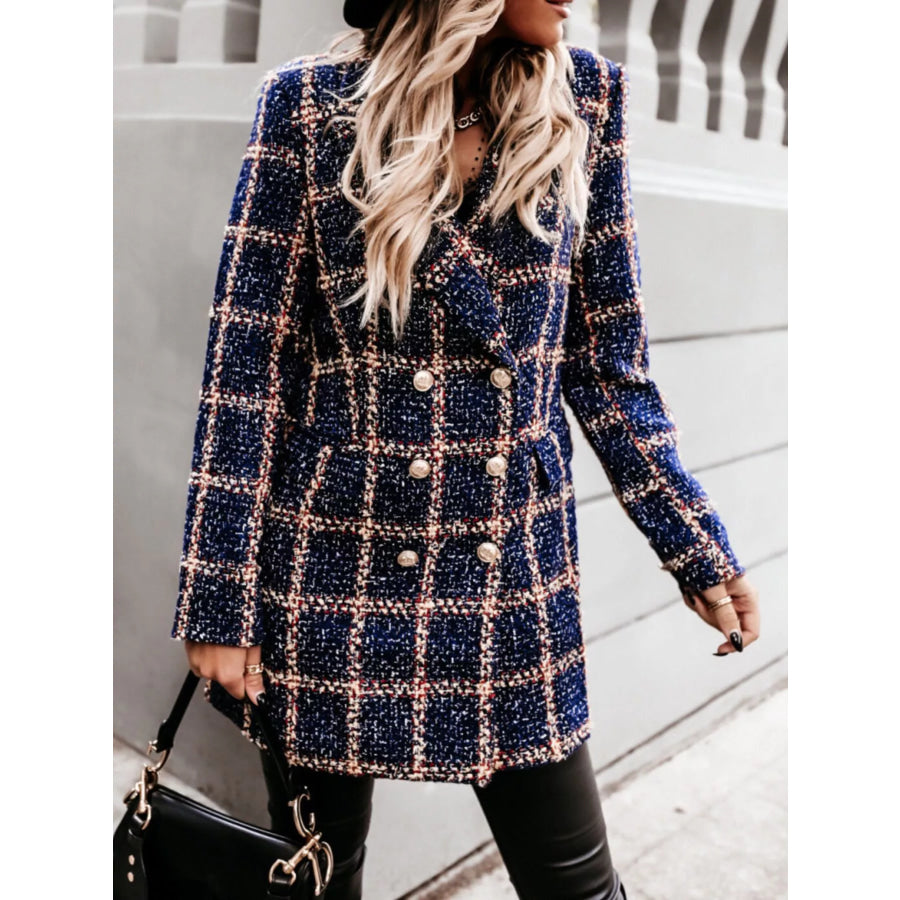 Plaid Tweed Double-Breasted Coat Apparel and Accessories