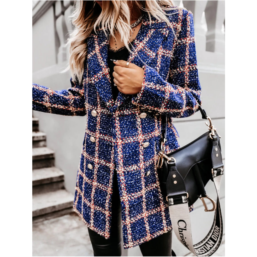 Plaid Tweed Double-Breasted Coat Apparel and Accessories