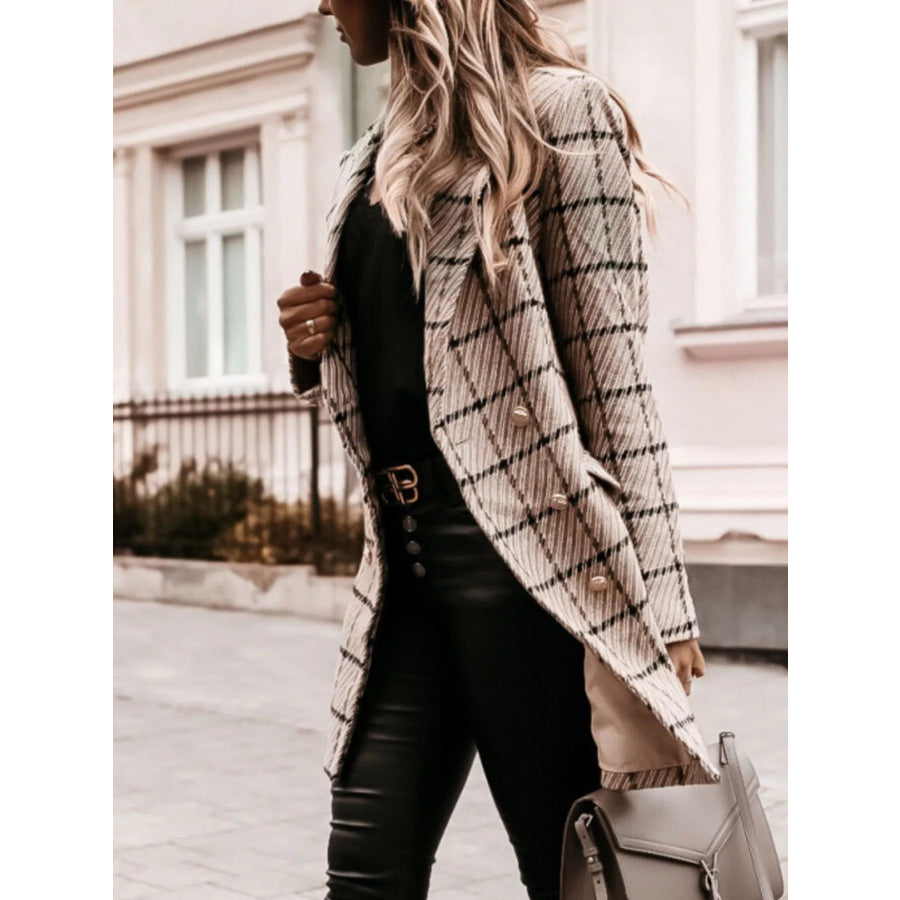 Plaid Tweed Double-Breasted Coat Apparel and Accessories