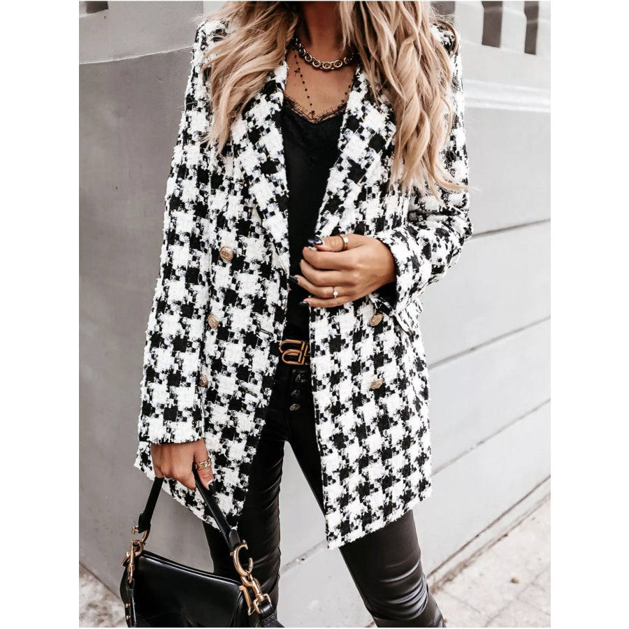 Plaid Tweed Double-Breasted Coat Black / S Apparel and Accessories