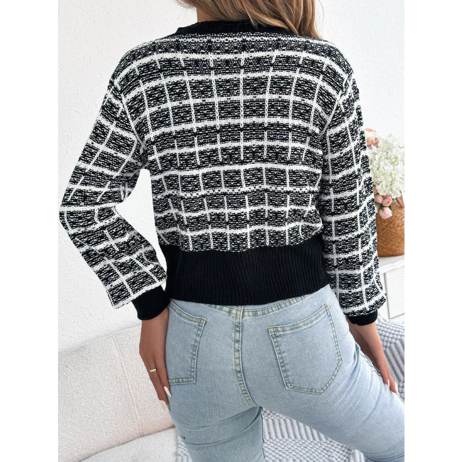 Plaid Tweed-Style Knit Cardigan Apparel and Accessories