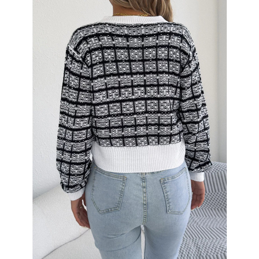 Plaid Tweed-Style Knit Cardigan Apparel and Accessories