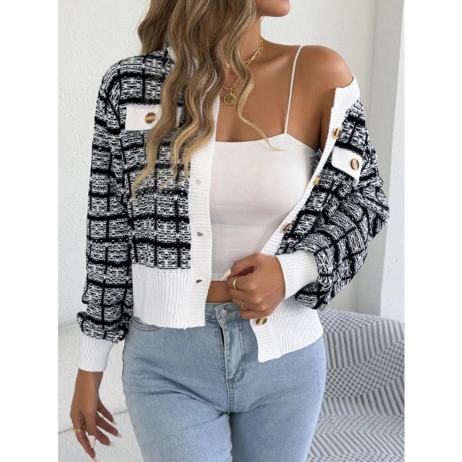 Plaid Tweed-Style Knit Cardigan Apparel and Accessories