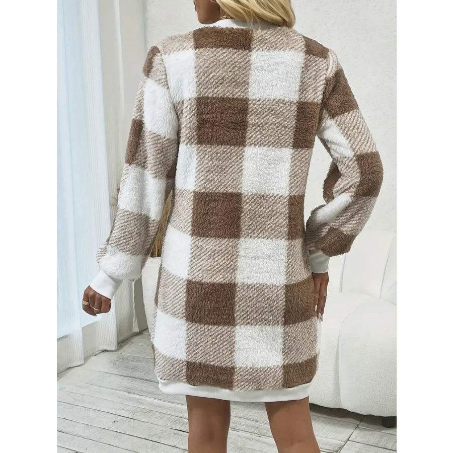 Plaid V-Neck Long Sleeve Dress Apparel and Accessories