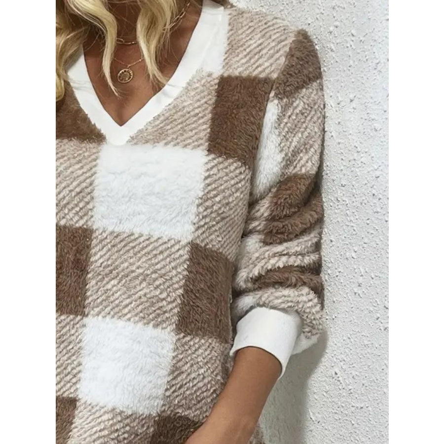 Plaid V-Neck Long Sleeve Dress Apparel and Accessories