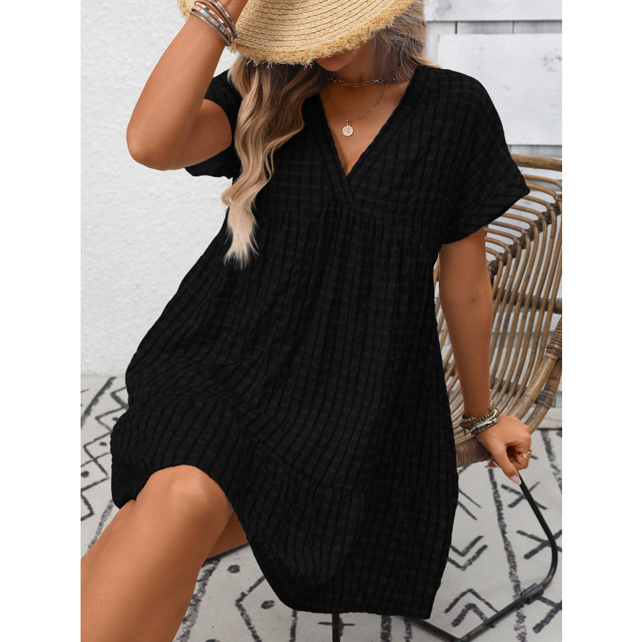 Plaid V-Neck Ruffle Hem Mini Dress Apparel and Accessories