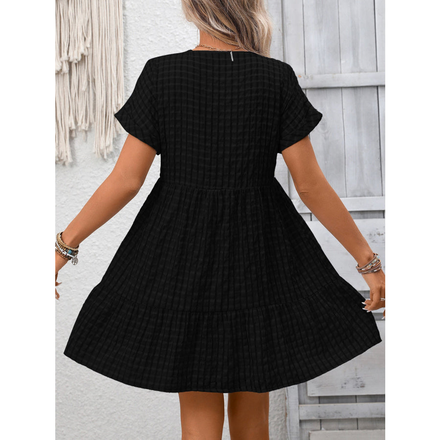 Plaid V-Neck Ruffle Hem Mini Dress Apparel and Accessories