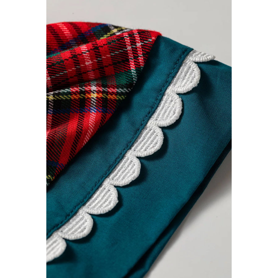 Plaid V Neck Short Sleeve Shift Blouse Apparel and Accessories