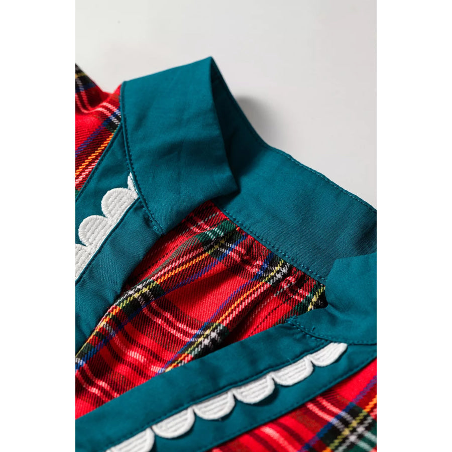 Plaid V Neck Short Sleeve Shift Blouse Apparel and Accessories
