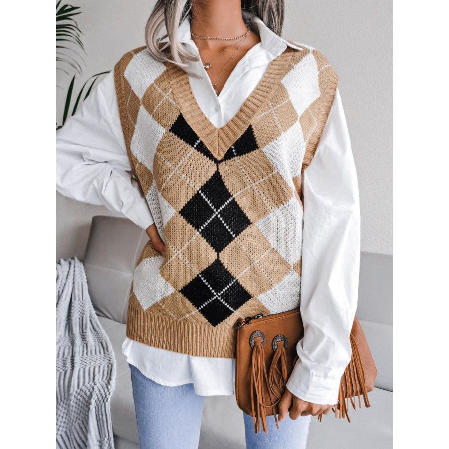 Plaid V-Neck Sweater Vest Apparel and Accessories