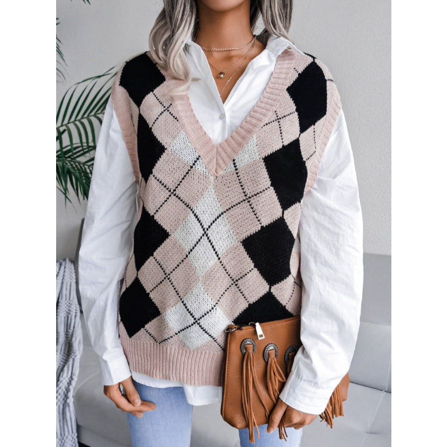 Plaid V-Neck Sweater Vest Apparel and Accessories
