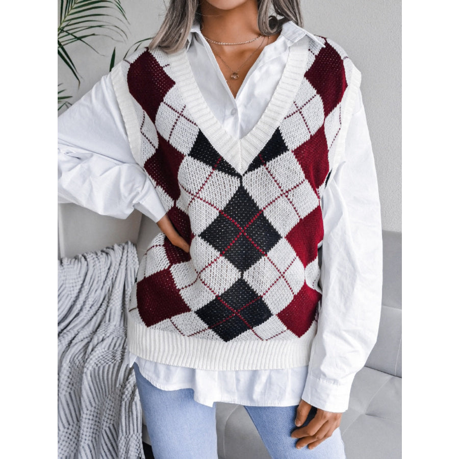 Plaid V-Neck Sweater Vest Apparel and Accessories