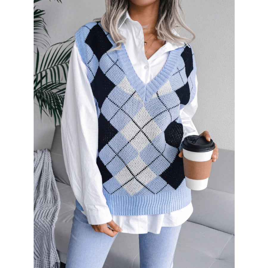 Plaid V-Neck Sweater Vest Apparel and Accessories