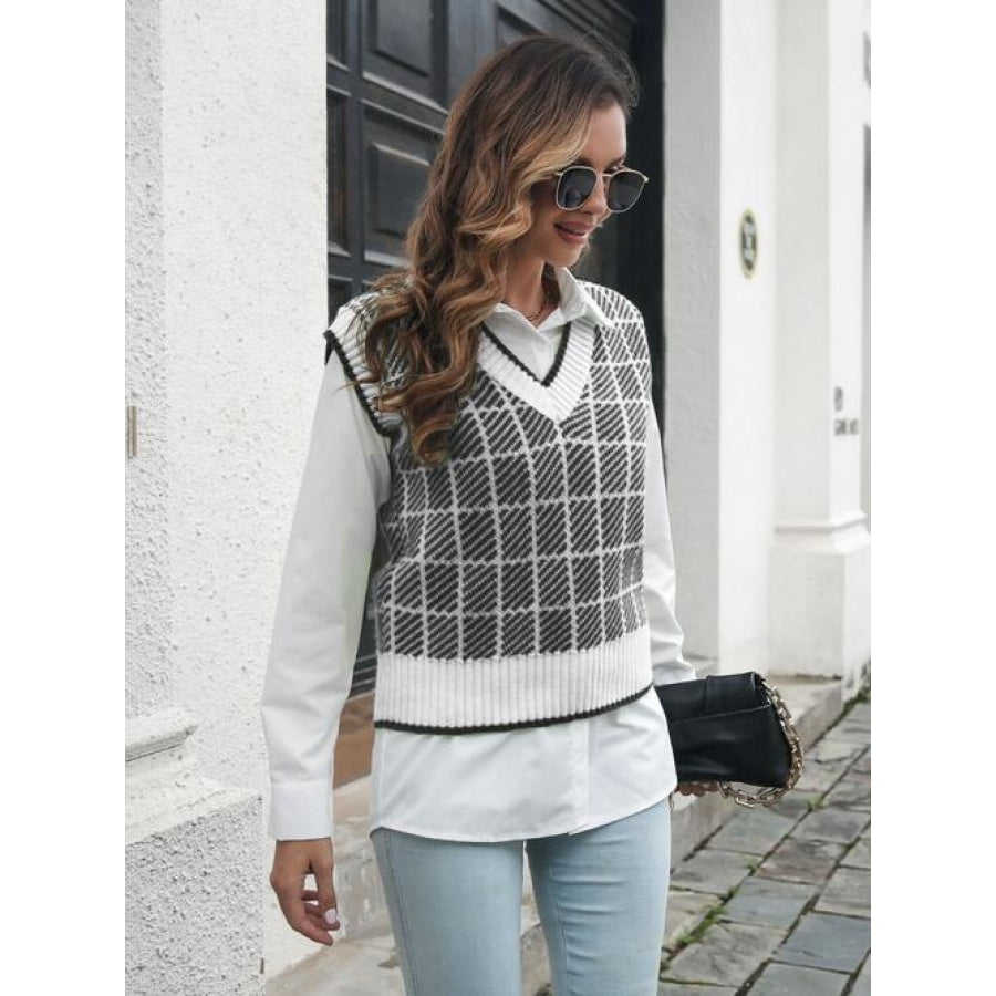 Plaid V-Neck Sweater Vest