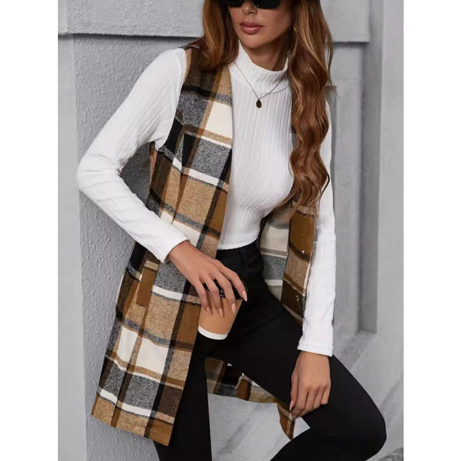 Plaid V-Neck Vest Coat Apparel and Accessories