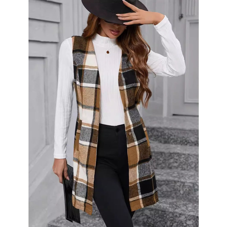 Plaid V-Neck Vest Coat Apparel and Accessories