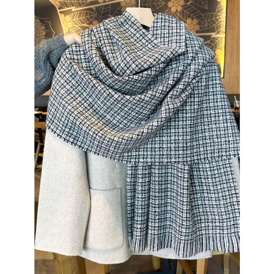 Plaid Warm Scarf Black / One Size Apparel and Accessories