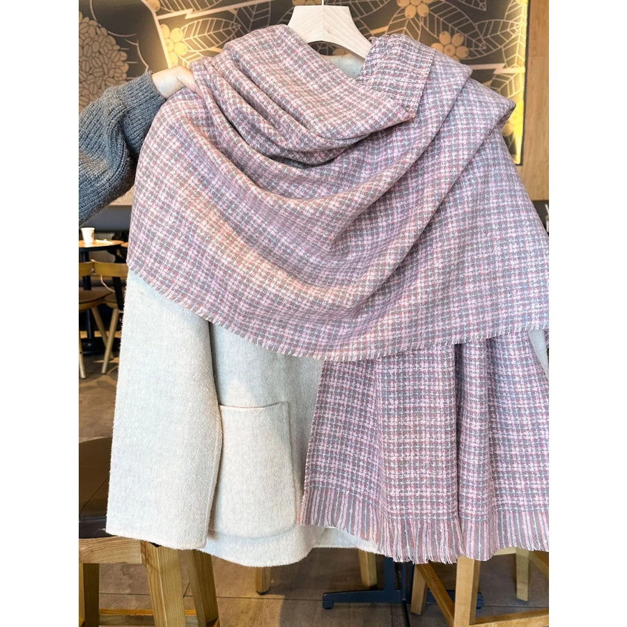 Plaid Warm Scarf Blush Pink / One Size Apparel and Accessories