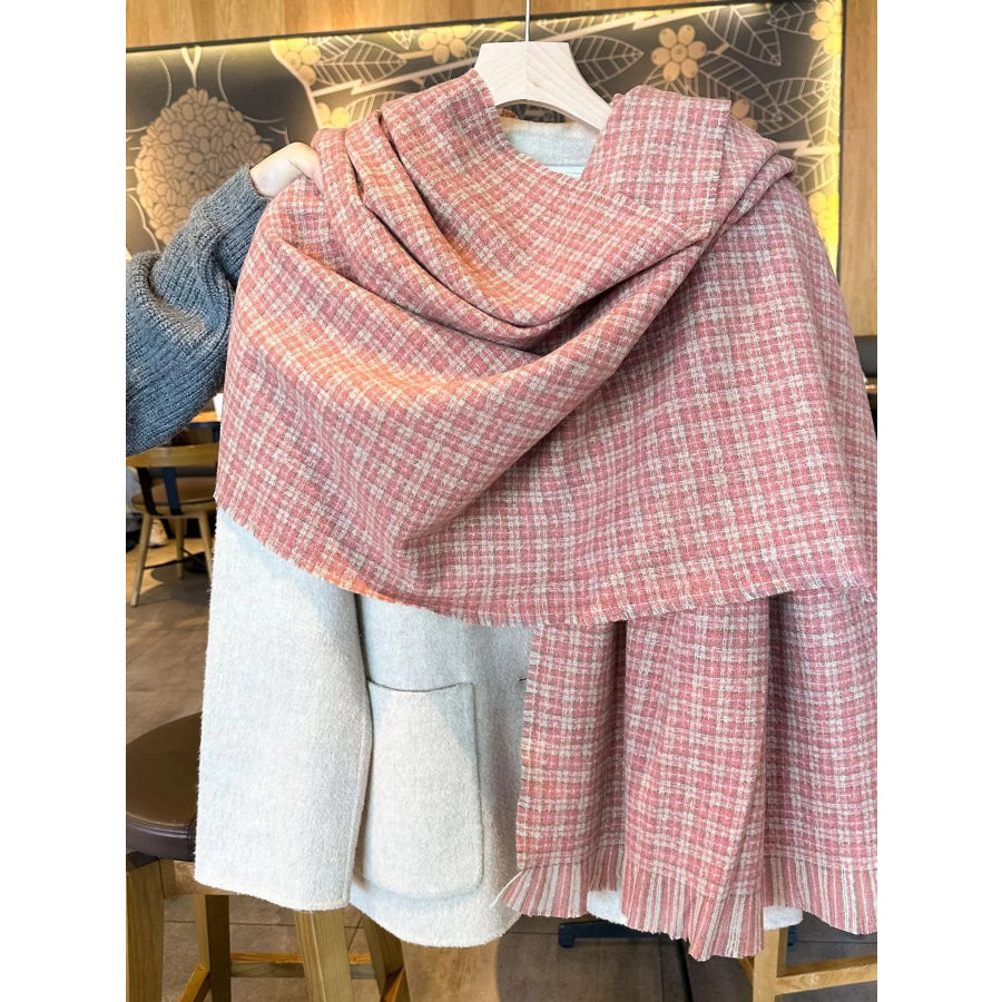 Plaid Warm Scarf Dusty Pink / One Size Apparel and Accessories