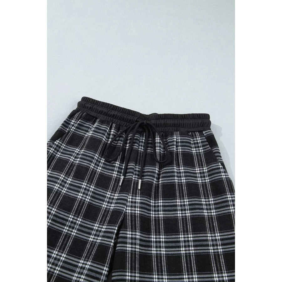 Plaid Wide-Leg Drawstring Pants Apparel and Accessories