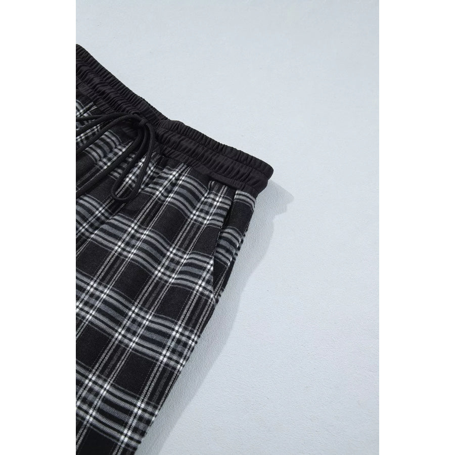 Plaid Wide-Leg Drawstring Pants Apparel and Accessories