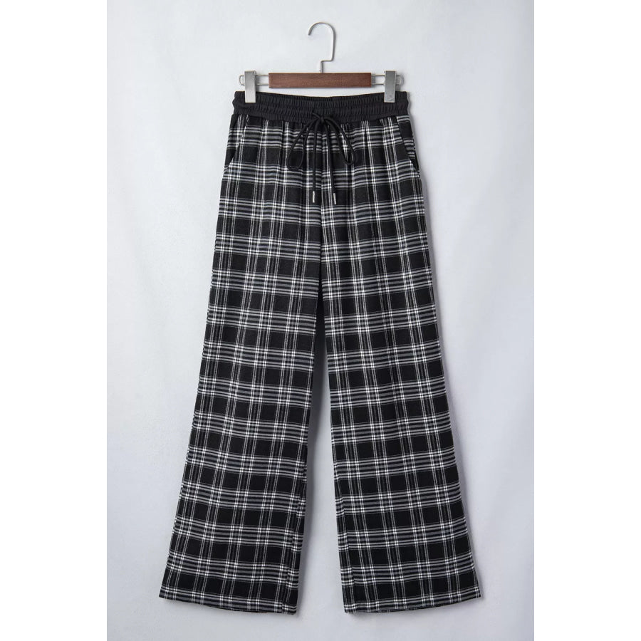 Plaid Wide-Leg Drawstring Pants Apparel and Accessories