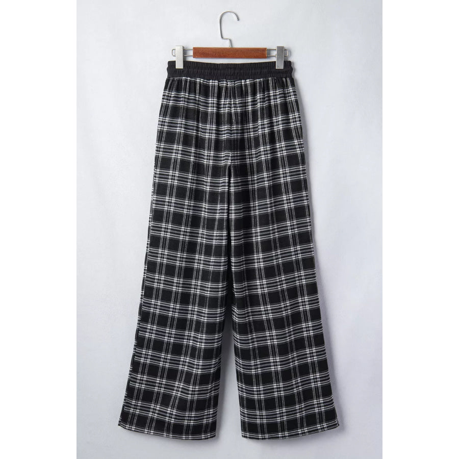 Plaid Wide-Leg Drawstring Pants Apparel and Accessories
