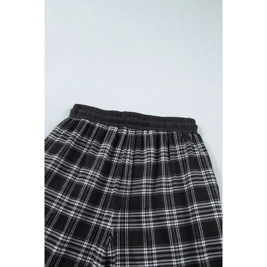 Plaid Wide-Leg Drawstring Pants Apparel and Accessories