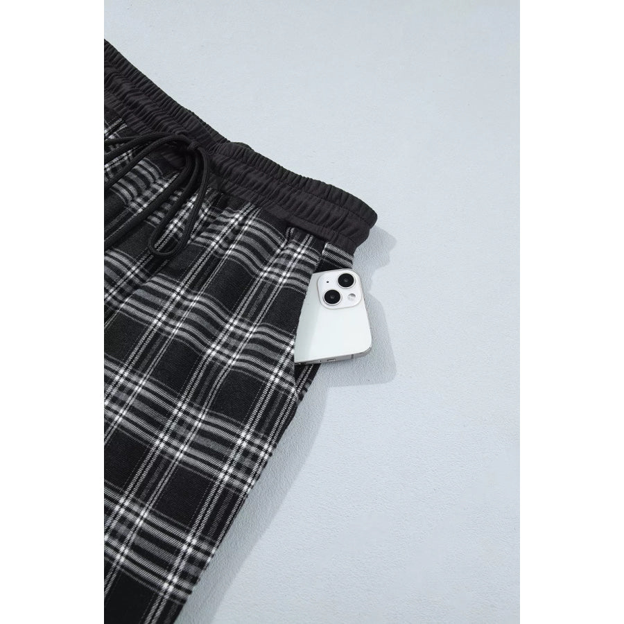 Plaid Wide-Leg Drawstring Pants Apparel and Accessories