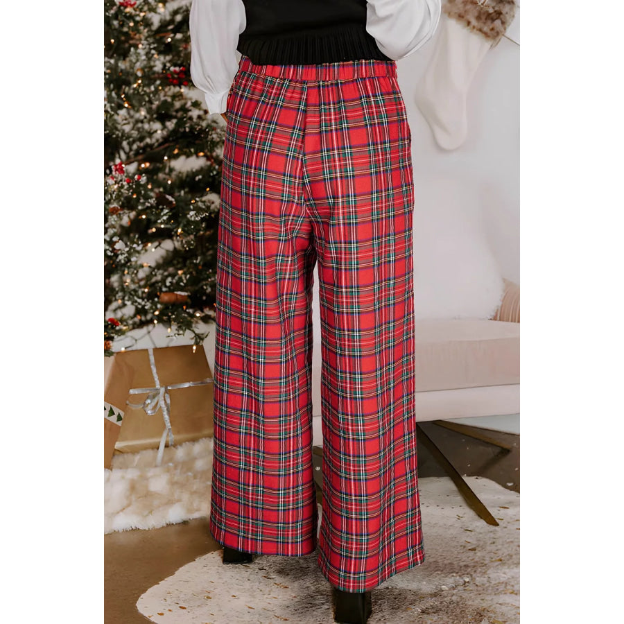 Plaid Wide-Leg Pants Apparel and Accessories