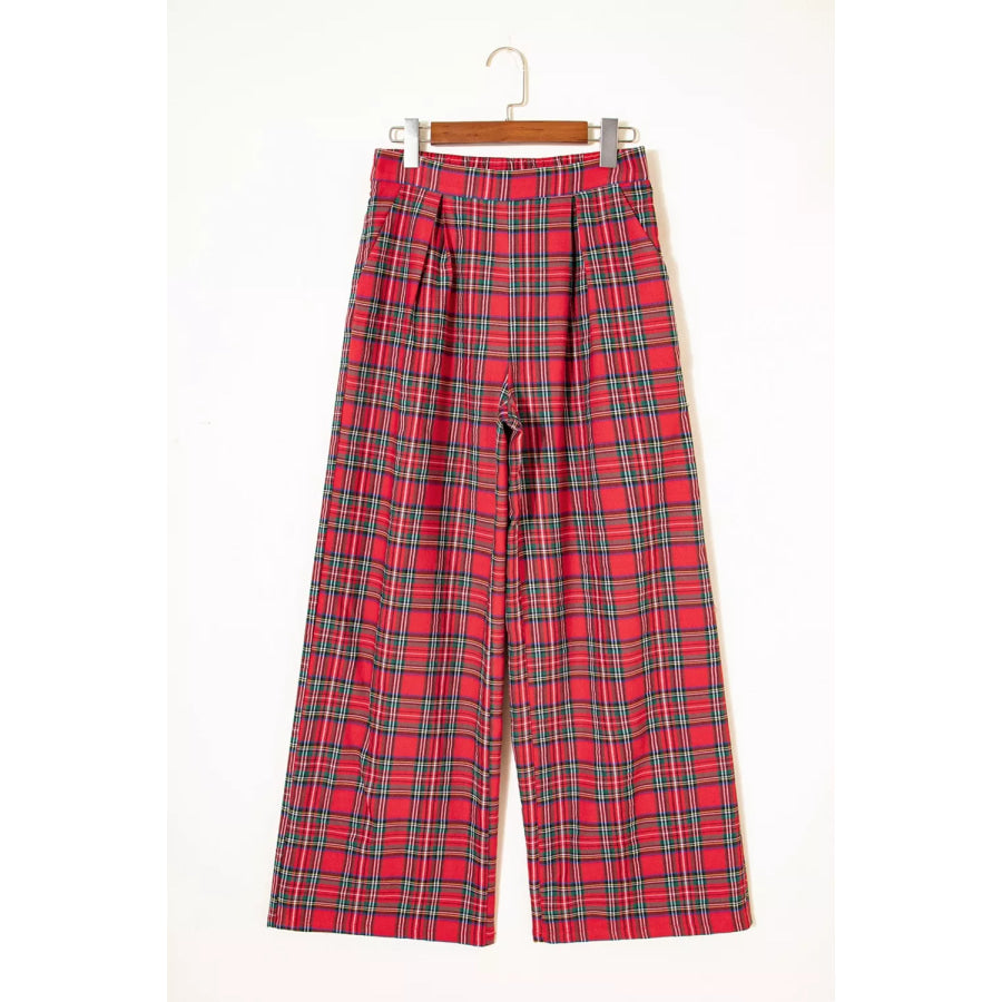 Plaid Wide-Leg Pants Apparel and Accessories