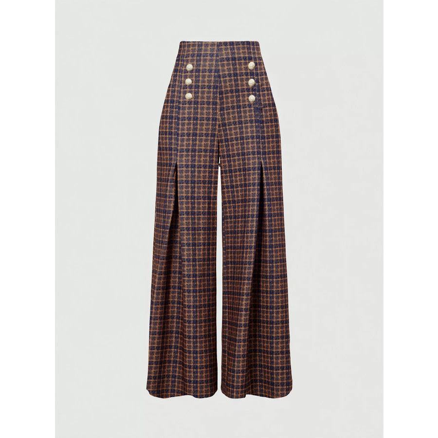 Plaid Wide-Leg Pants Apparel and Accessories