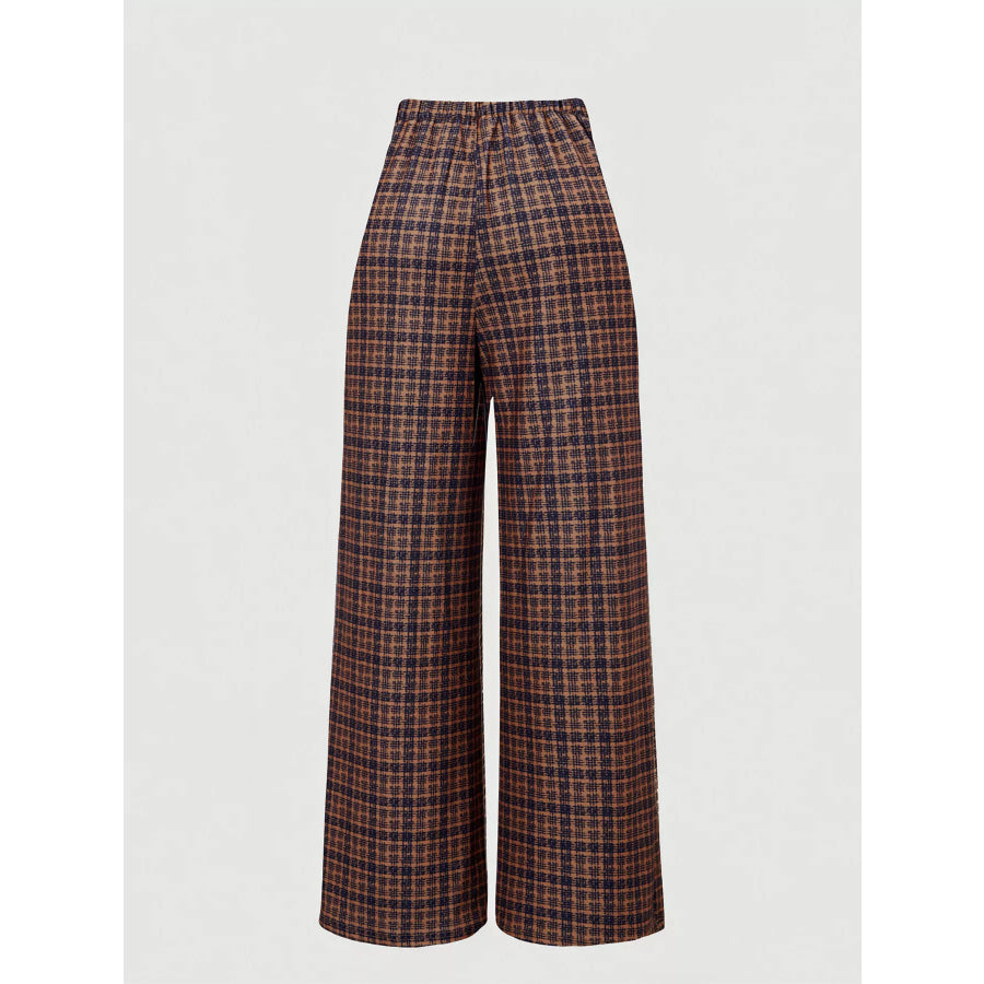 Plaid Wide-Leg Pants Apparel and Accessories