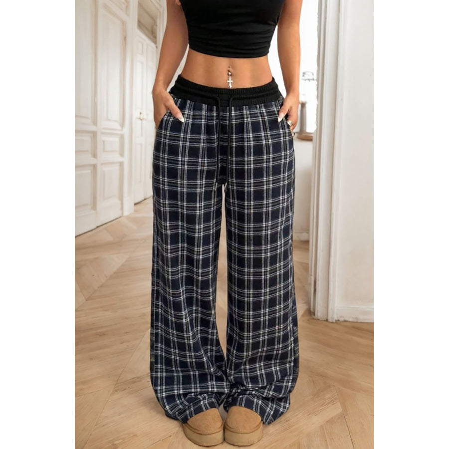 Plaid Wide Leg Pants Black / S Apparel and Accessories