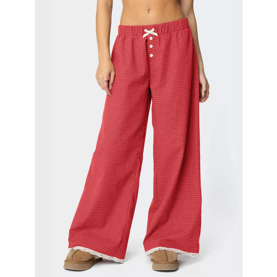 Plaid Wide-Leg Pants Red / S Apparel and Accessories