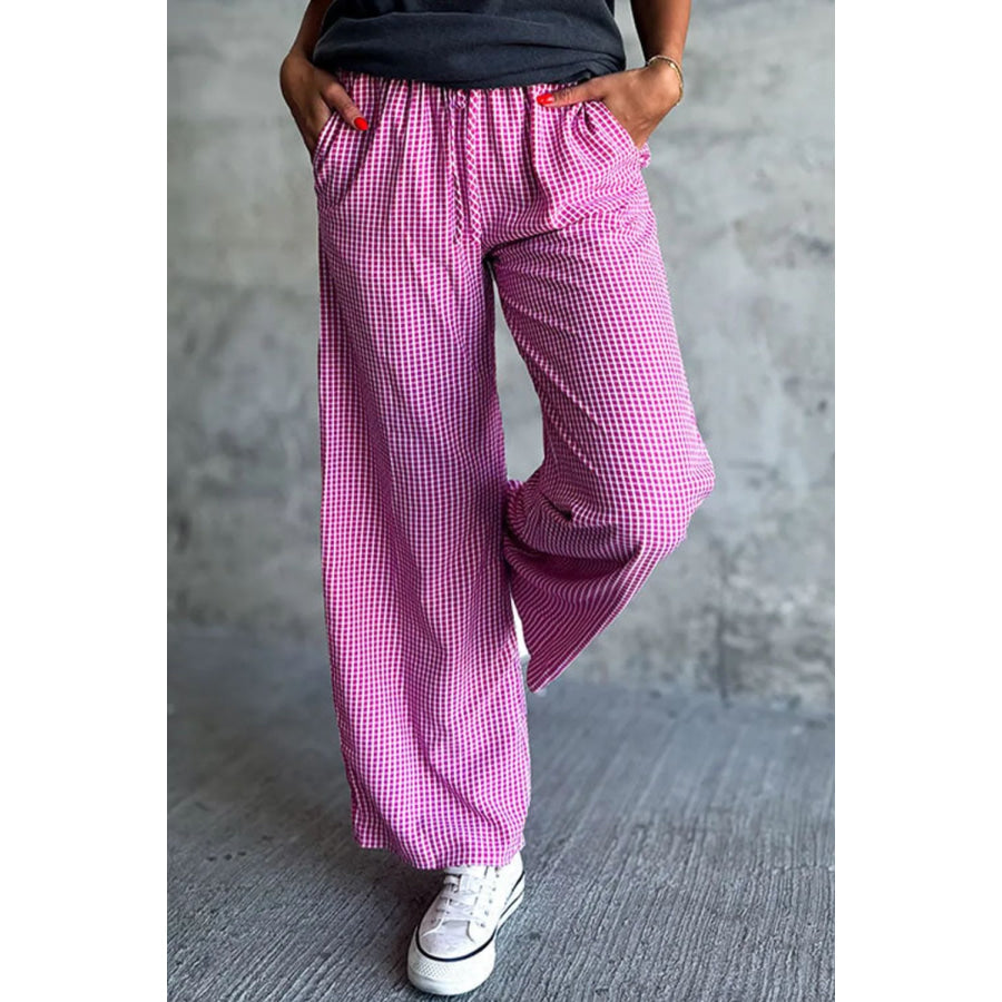 Plaid Wide Leg Pants with Pockets Apparel and Accessories