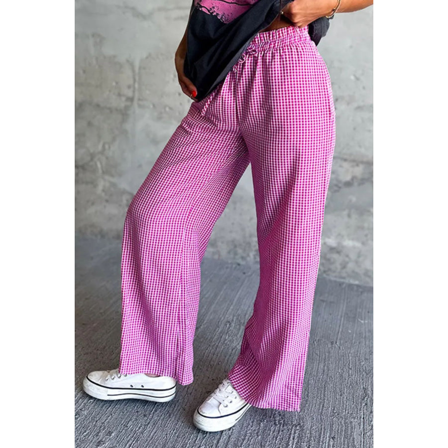 Plaid Wide Leg Pants with Pockets Apparel and Accessories