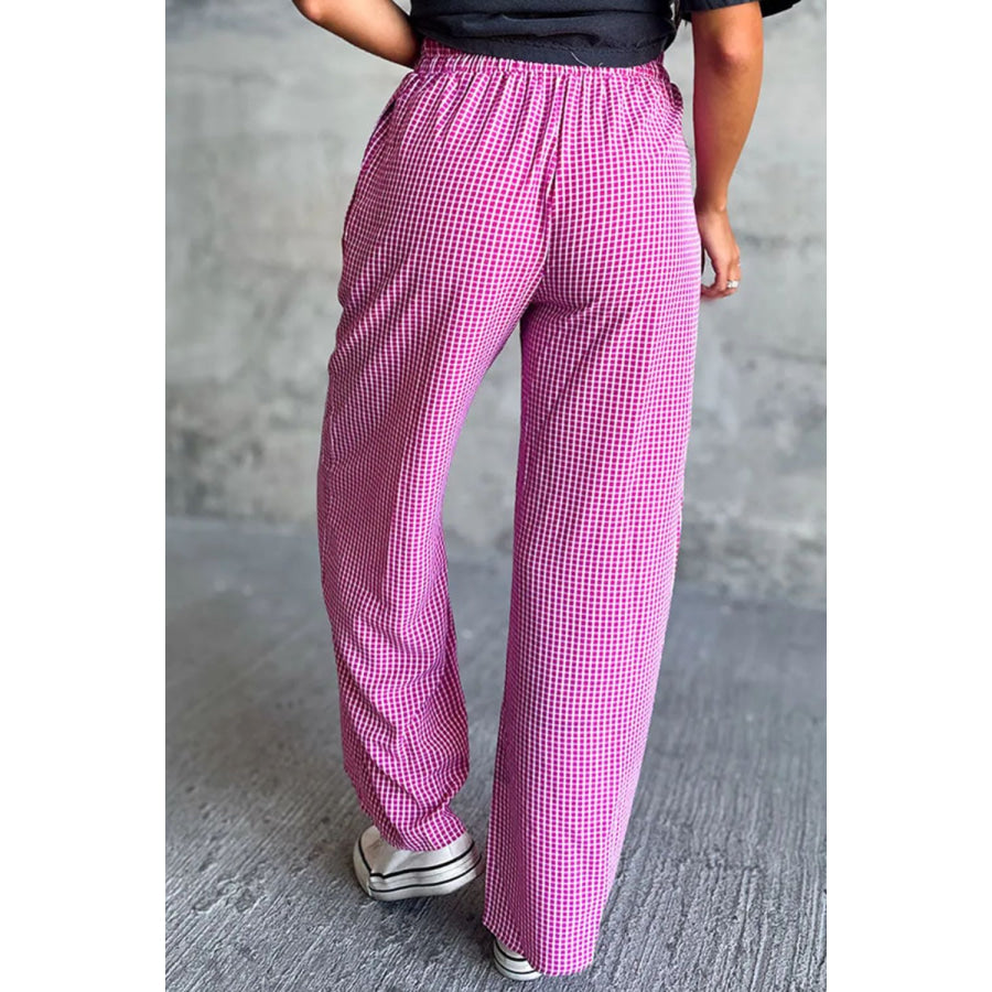 Plaid Wide Leg Pants with Pockets Apparel and Accessories