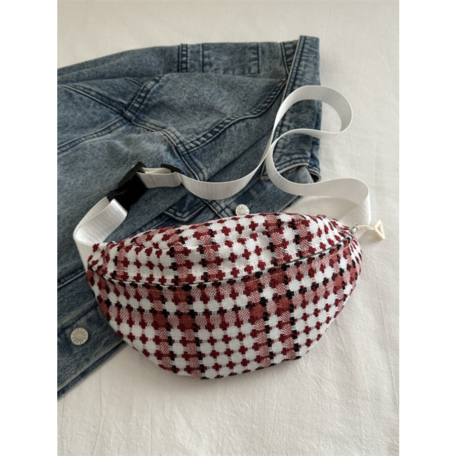 Plaid Wide Strap Crossbody Bag Deep Red / One Size Apparel and Accessories