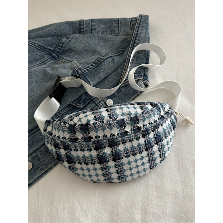 Plaid Wide Strap Crossbody Bag French Blue / One Size Apparel and Accessories