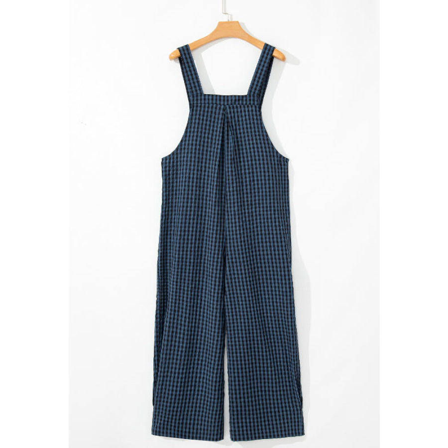 Plaid Wide Strap Wide Leg Overalls Apparel and Accessories