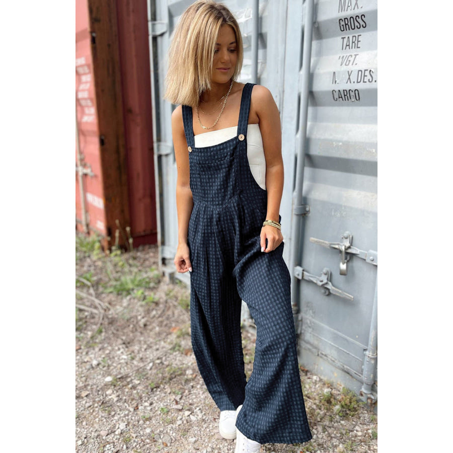 Plaid Wide Strap Wide Leg Overalls Apparel and Accessories