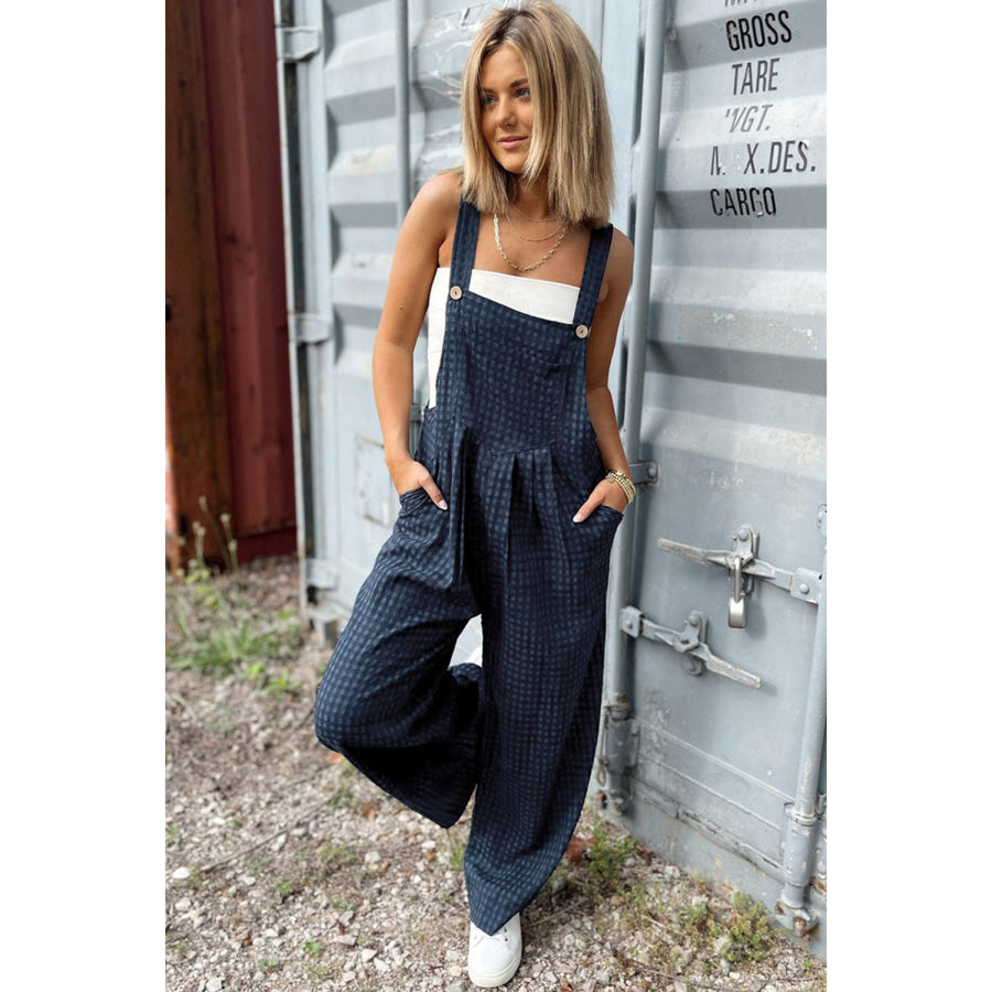 Plaid Wide Strap Wide Leg Overalls Apparel and Accessories