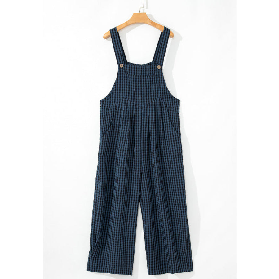 Plaid Wide Strap Wide Leg Overalls Apparel and Accessories